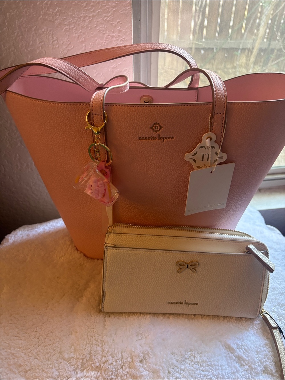Nanette Lepore Pink Tote with Cream Zip Wallet